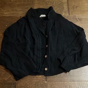 Black cropped button up